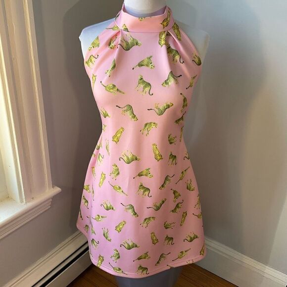 Asos Trapeze Halter Cheetah Dress! Backless! Bubblegum Pink! Small - Picture 7 of 9